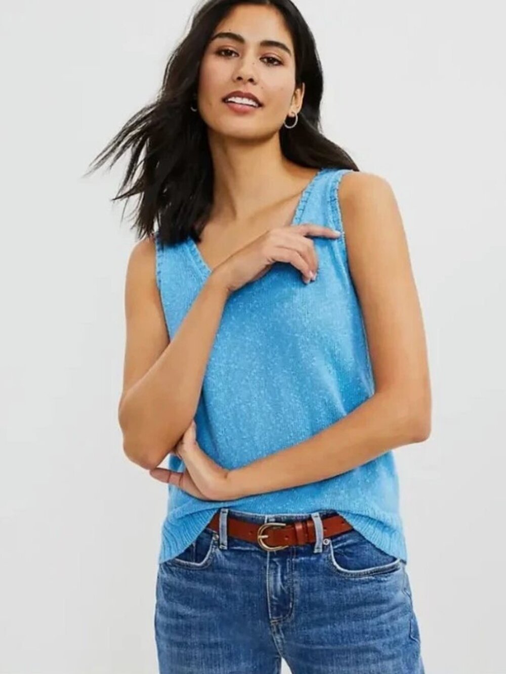 LOFT Scoop Neck Sweater Tank Luminous Larimar Blue NWT Size Small